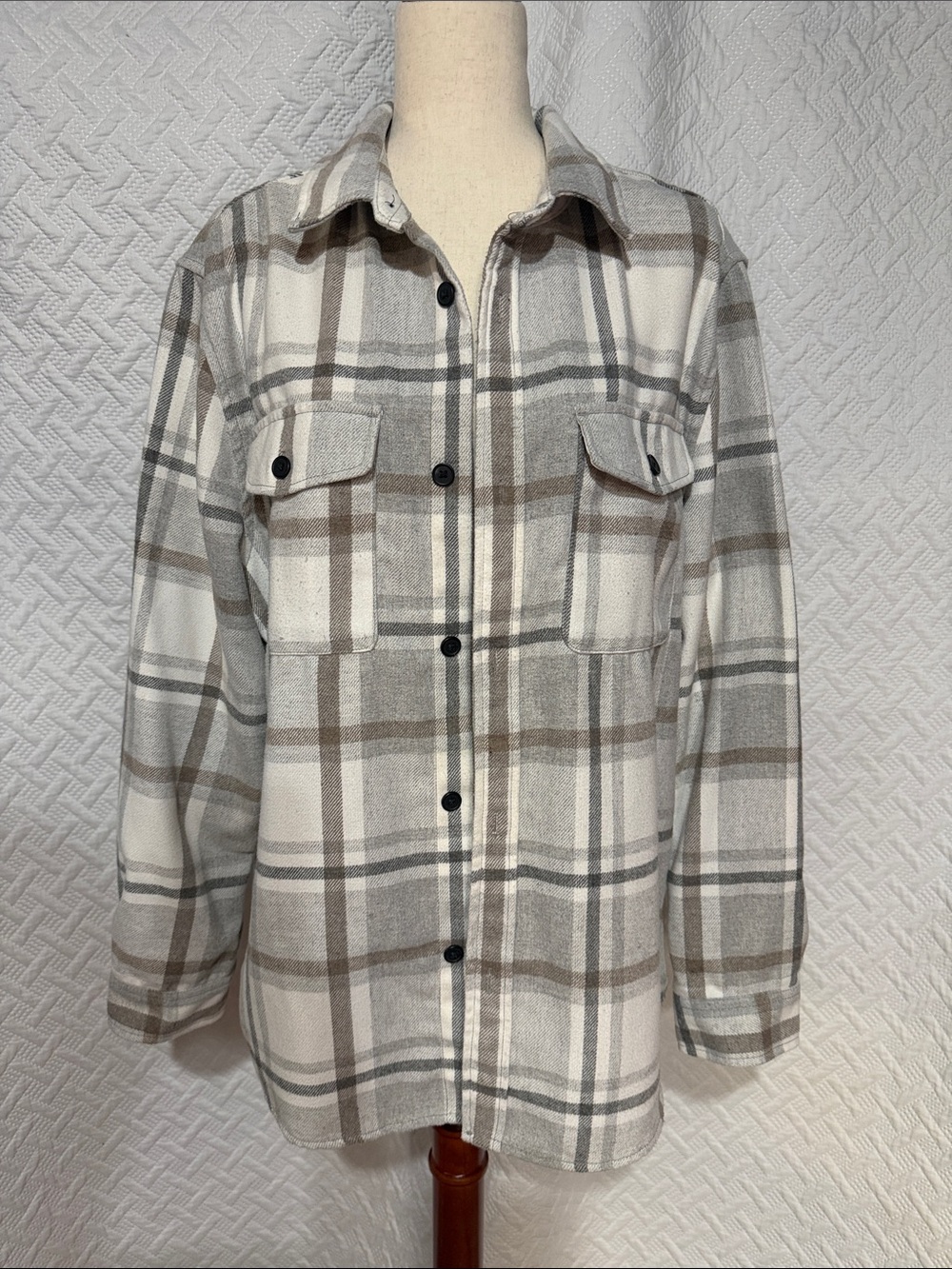 H&M Plaid Utility Jacket in Cream, Gray & Brown